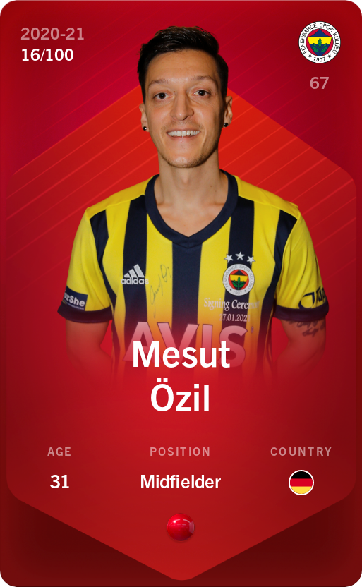 Sorare - Sorare Official - Mesut Özil 2020-21 • Rare 16/100 - NFT # 89708865398169218514316211546144793723966946285683288689295633529899014766834