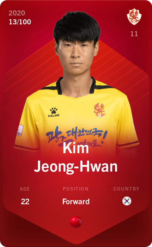 Sorare - Sorare Official - Kim Jeong-Hwan 2020-21 • Rare 13/100 - NFT # 63481246289923052004010505676318638263755827474036617344149135117970544256099