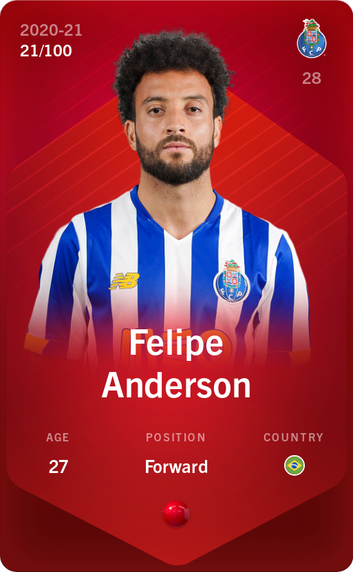 Sorare - Sorare Official - Felipe Anderson 2020-21 • Rare 21/100 - NFT # 18966864883003784190450409302549135583619373308866033271954164031554420200193