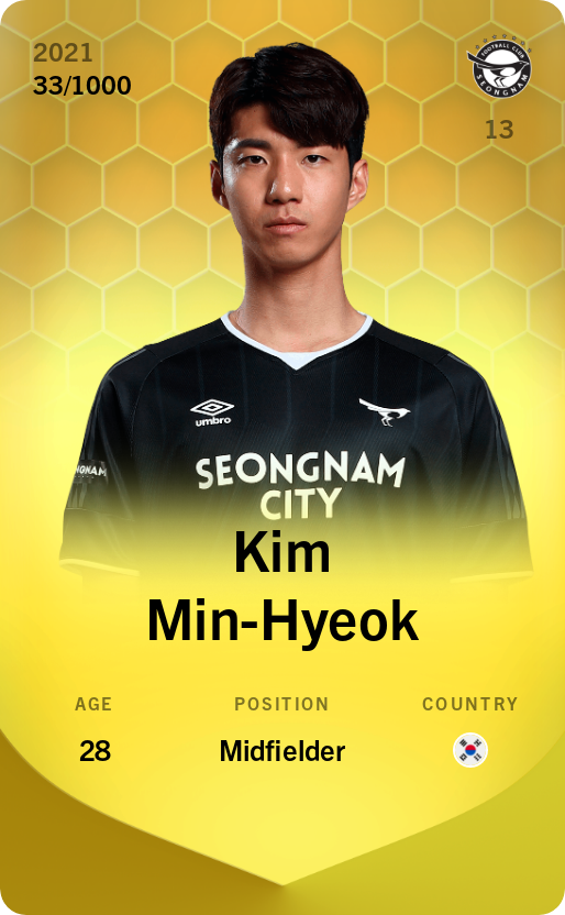 Sorare - Sorare Official - Kim Min-Hyeok 2021-22 • Limited 33/1000 - NFT # 102299824197674289754869412536882443267042513719036335206941469985346371478744