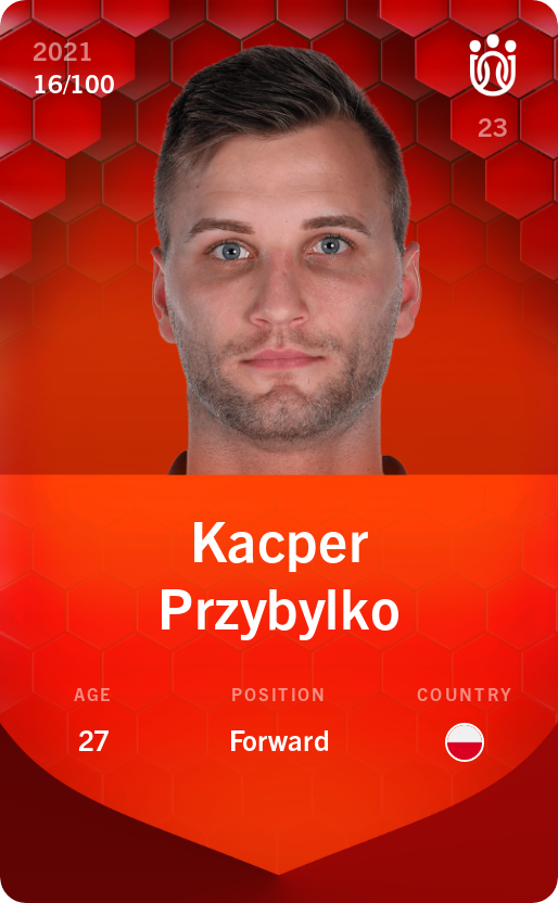 Sorare - Sorare Official - Kacper Przybylko 2021-22 • Rare 16/100 - NFT # 63680890923479689989422804569639576130094757077516001783999769631025961686597