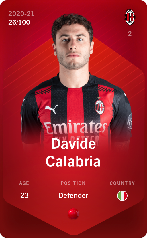 Sorare - Sorare Official - Davide Calabria 2020-21 • Rare 26/100 - NFT # 78249221249336318622566027234178953537497572987650749389510953854487830424050