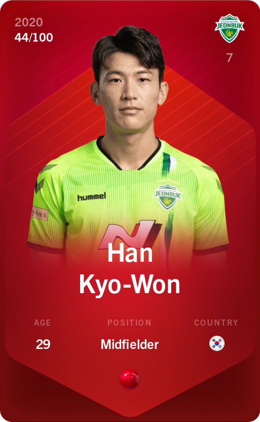 Sorare - Sorare Official - Han Kyo-Won 2020-21 • Rare 44/100 - NFT # 23111887260980547030773234475265629457944977561639555510683938197751116573815