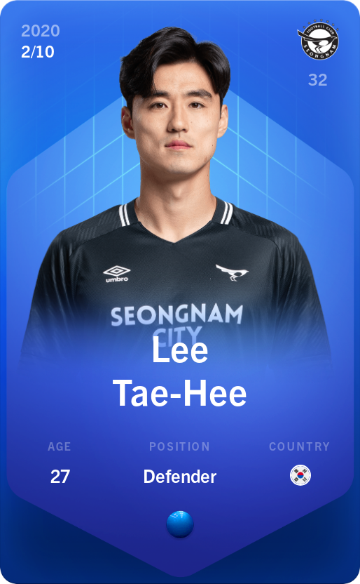 Sorare - Sorare Official - Lee Tae-Hee 2020-21 • Super Rare 2/10 - NFT # 51060195729301011718807351028270298432859075627553339001153439531324970668271