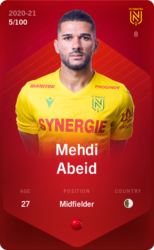 Sorare - Sorare Official - Mehdi Abeid 2020-21 • Rare 5/100 - NFT # 69779178486495468479182812497142952174960697019419778957299003077553540408817