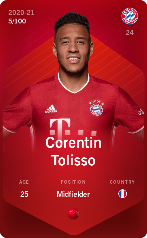 Sorare - Sorare Official - Corentin Tolisso 2020-21 • Rare 5/100 - NFT # 45507030821199323179003589788208105594292234595130866864582979696285589985867