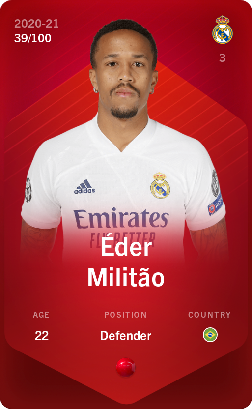 Sorare - Sorare Official - Éder Militão 2020-21 • Rare 39/100 - NFT # 113634324816522460854716611775027214084007123732212989322960837378856986737364