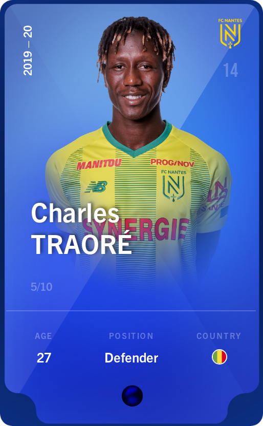 Sorare - Sorare Official - Charles Traoré 2019-20 • Super Rare 5/10 - NFT # 58588257661115333554058997947750896641538497589784975758732658626829209701618