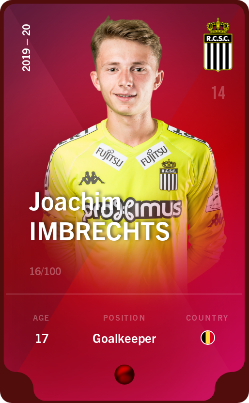Sorare - Sorare Official - Joachim Imbrechts 2019-20 • Rare 16/100 - NFT # 31749204826726912701208982570041949297376540839744775129011239202337155208107
