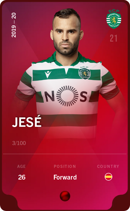 Sorare - Sorare Official - Jesé 2019-20 • Rare 3/100 - NFT # 51632883992238561410696852151952050477205495171607743438876141817599846018565