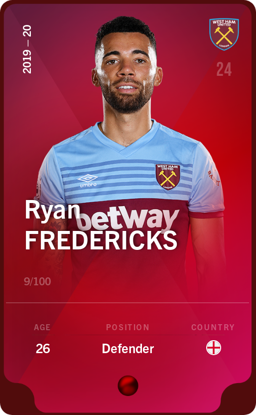 Sorare - Sorare Official - Ryan Fredericks 2019-20 • Rare 9/100 - NFT # 49598795144008960099422685568745327138809004992516804383698306790472295662789