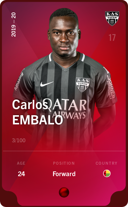 Sorare - Sorare Official - Carlos Embalo 2019-20 • Rare 3/100 - NFT # 25365468825071991932364696535709969165268127781495426892330276475938082324815