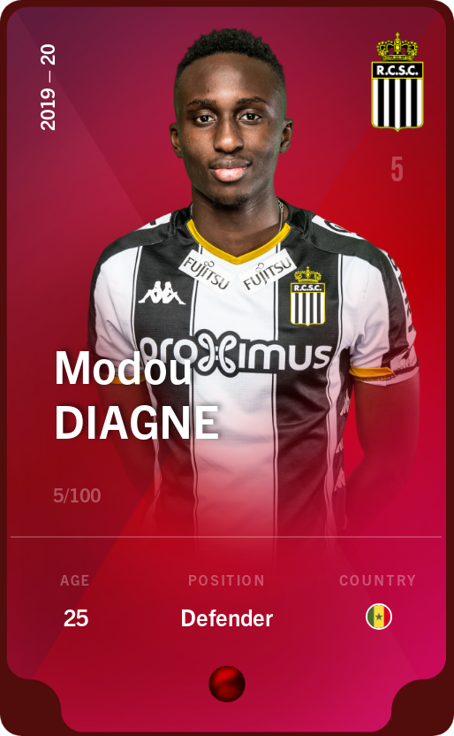 Sorare - Sorare Official - Modou Diagne 2019-20 • Rare 5/100 - NFT # 24456700245472693680292654233183061939047431142735807792803811435870224717357