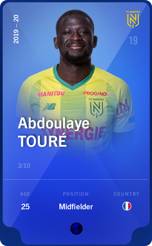 Sorare - Sorare Official - Abdoulaye Touré 2019-20 • Super Rare 3/10 - NFT # 108860304804664915212794167897336568584067144478705941254600583420436691352500