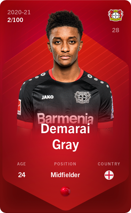 Sorare - Sorare Official - Demarai Gray 2020-21 • Rare 2/100 - NFT # 85373480801480629148288622783590623596684059945244353262990983592439652490827