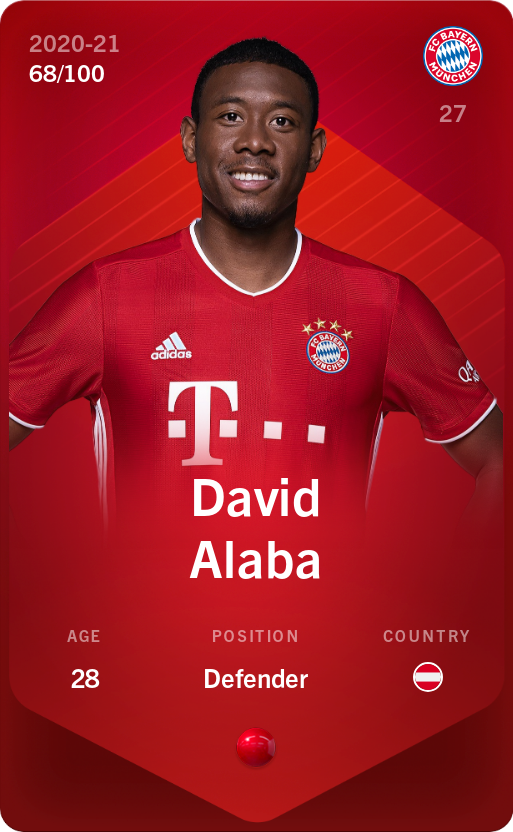 Sorare - Sorare Official - David Alaba 2020-21 • Rare 68/100 - NFT # 44989102092850060999485432518390392848086315400319121962576170951952689335615