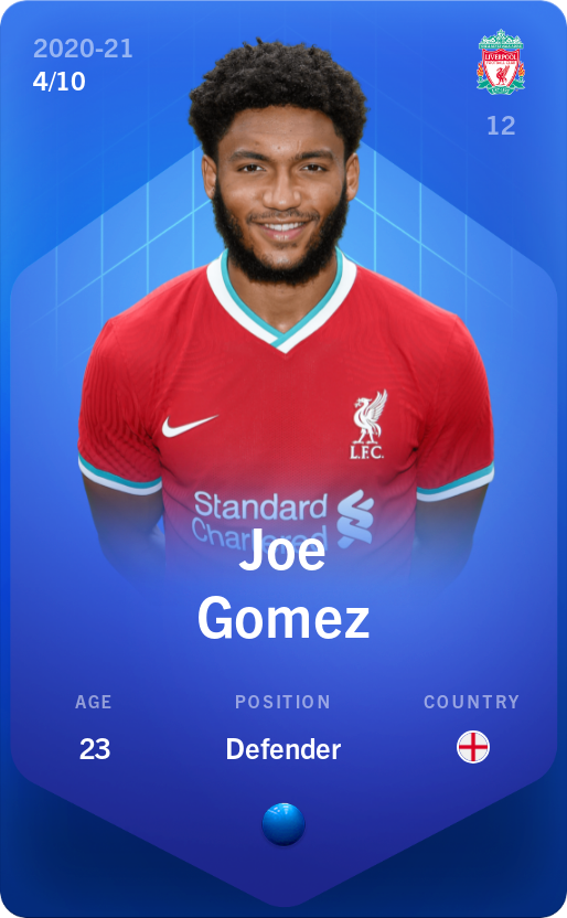 Sorare - Sorare Official - Joe Gomez 2020-21 • Super Rare 4/10 - NFT # 71662636455519878059236408767165697798077967765596000072361512020756964360053