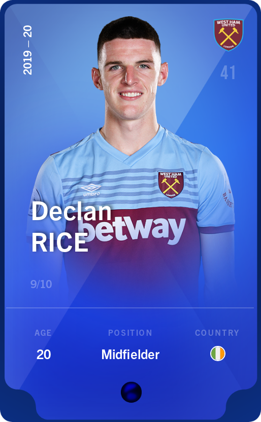 Sorare - Sorare Official - Declan Rice 2019-20 • Super Rare 9/10 - NFT # 92084192567562680974455578700644564946306911840142583261245275668051909712221
