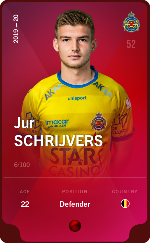 Sorare - Sorare Official - Jur Schrijvers 2019-20 • Rare 6/100 - NFT # 34547687114059375886915319255518613333242456696715276800921394120256463724930