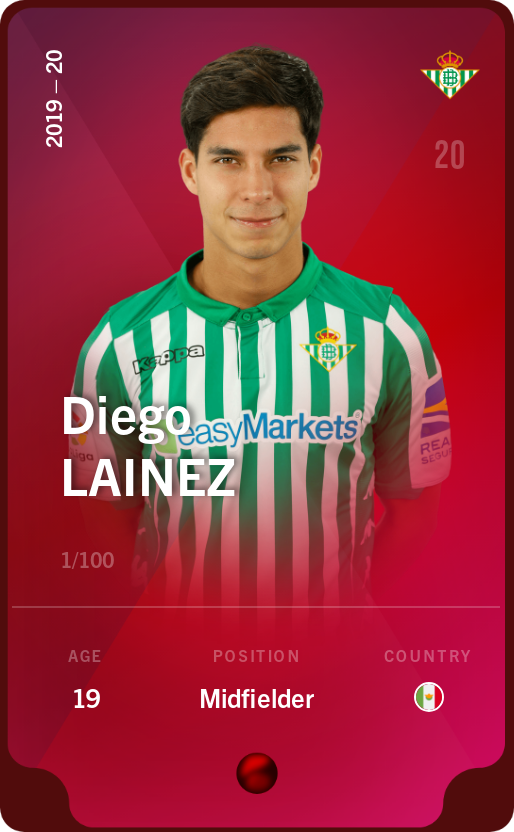 Sorare - Sorare Official - Diego Lainez 2019-20 • Rare 1/100 - NFT # 63628981284430460409517384220983421810418443087369554506207538844788690712467