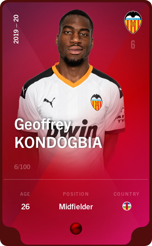 Sorare - Sorare Official - Geoffrey Kondogbia 2019-20 • Rare 6/100 - NFT # 55280395944679816828632839234150295052861155527865130936099702780399391168087