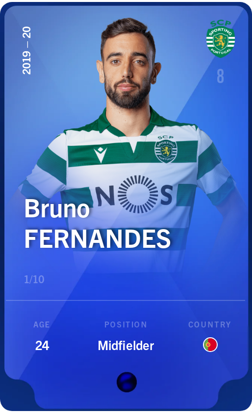 Sorare - Sorare Official - Bruno Fernandes 2019-20 • Super Rare 1/10 - NFT # 21685526589587232406307646915818658148447402279890869463998482003976043268116
