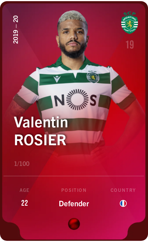 Sorare - Sorare Official - Valentin Rosier 2019-20 • Rare 1/100 - NFT # 68251411485278763551807737783061618723854994124774138812709222030237382206875
