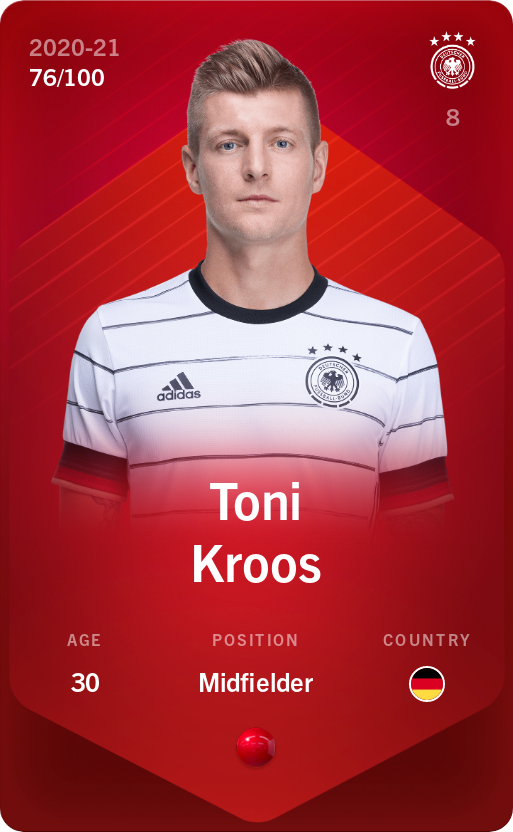 Sorare - Sorare Official - Toni Kroos 2020-21 • Rare 76/100 - NFT # 104834229064495113864079509516712793227594961707950685082695789656444703238727