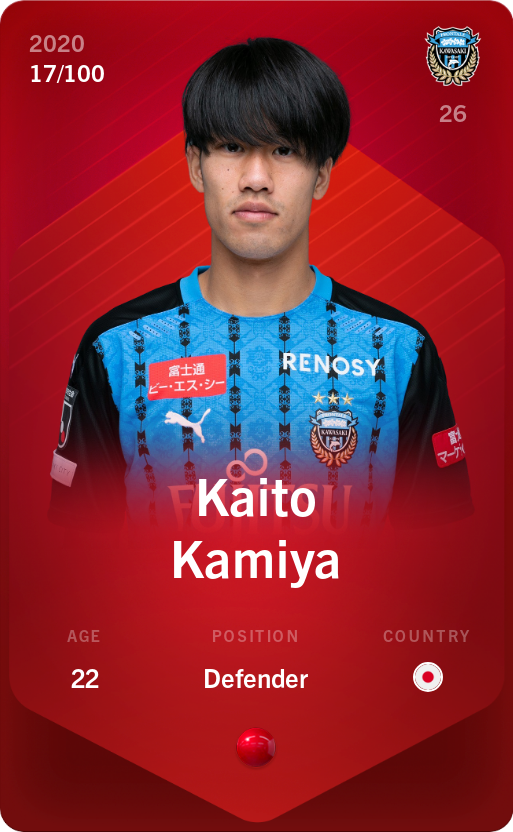 Sorare - Sorare Official - Kaito Kamiya 2020-21 • Rare 17/100 - NFT # 108786731423342454589408880038411308327100382073048544689023677531056557461657
