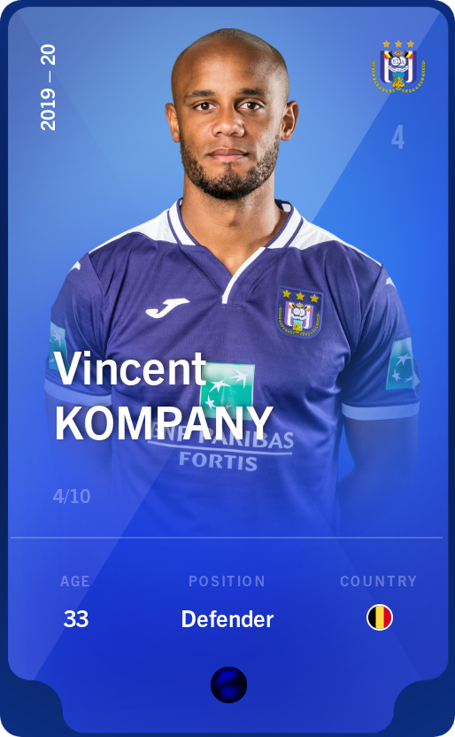 Sorare - Sorare Official - Vincent Kompany 2019-20 • Super Rare 4/10 - NFT # 70400081050470957438397808354314140236932162204791594657110697565714580641380