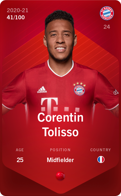 Sorare - Sorare Official - Corentin Tolisso 2020-21 • Rare 41/100 - NFT # 48669791729858727577453458479418552195579806506933759619622049904087903468150