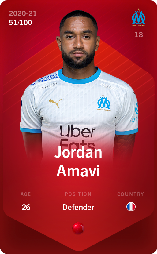 Sorare - Sorare Official - Jordan Amavi 2020-21 • Rare 51/100 - NFT # 50843028247394858182627152968912220821555369743620713340031506032986813948982