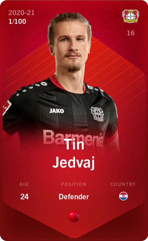 Sorare - Sorare Official - Tin Jedvaj 2020-21 • Rare 1/100 - NFT # 38200900238304666944862792403133329583953363060112552732282099313090749032408