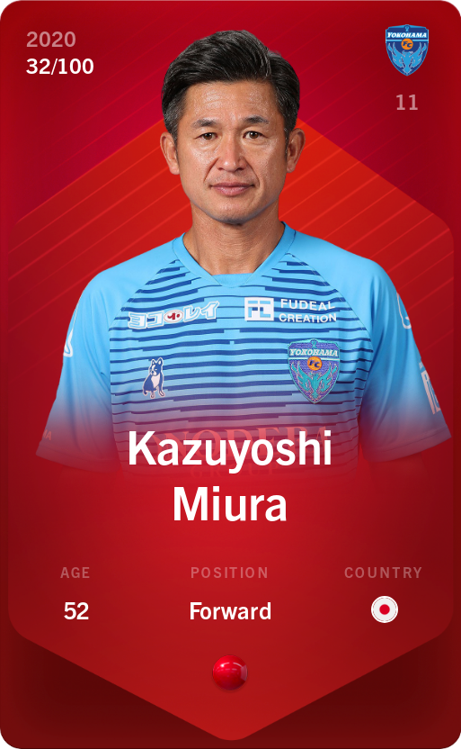 Sorare - Sorare Official - Kazuyoshi Miura 2020-21 • Rare 32/100 - NFT # 53335697214264782063542288281915337643649222695865313187961959704023526292391