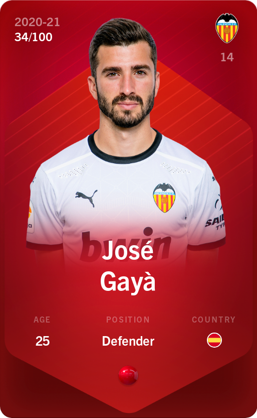 Sorare - Sorare Official - José Gayà 2020-21 • Rare 34/100 - NFT # 80889467952752657867150623711531088532266250915449717909985183248867759427790
