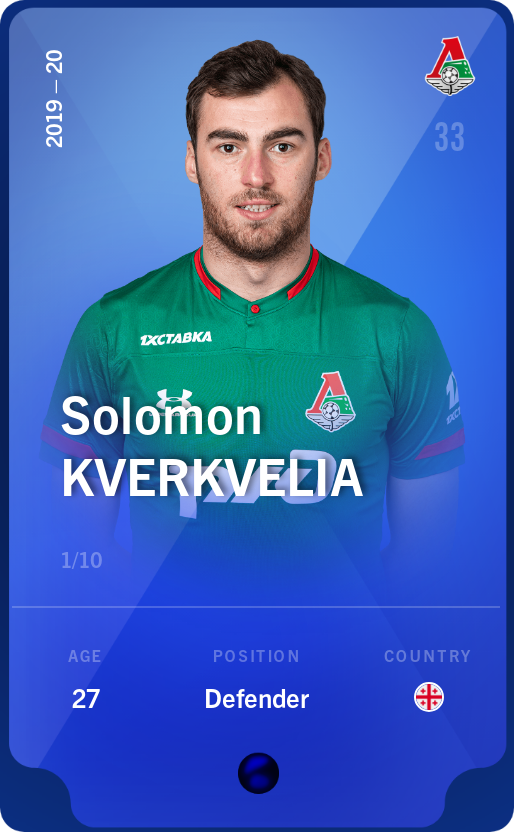 Sorare - Sorare Official - Solomon Kverkvelia 2019-20 • Super Rare 1/10 - NFT # 9609678501404345729631992243281699303298994310715896947261757159685562770568
