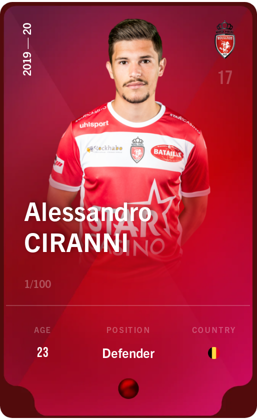 Sorare - Sorare Official - Alessandro Ciranni 2019-20 • Rare 1/100 - NFT # 53913644187050007806146850885775729863457177061292579514158558252048146749392