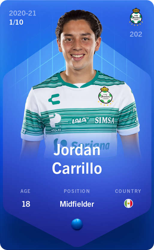 Sorare - Sorare Official - Jordan Carrillo 2020-21 • Super Rare 1/10 - NFT # 63485649900128174427386474281389369073285530075222930308049132501892568286380