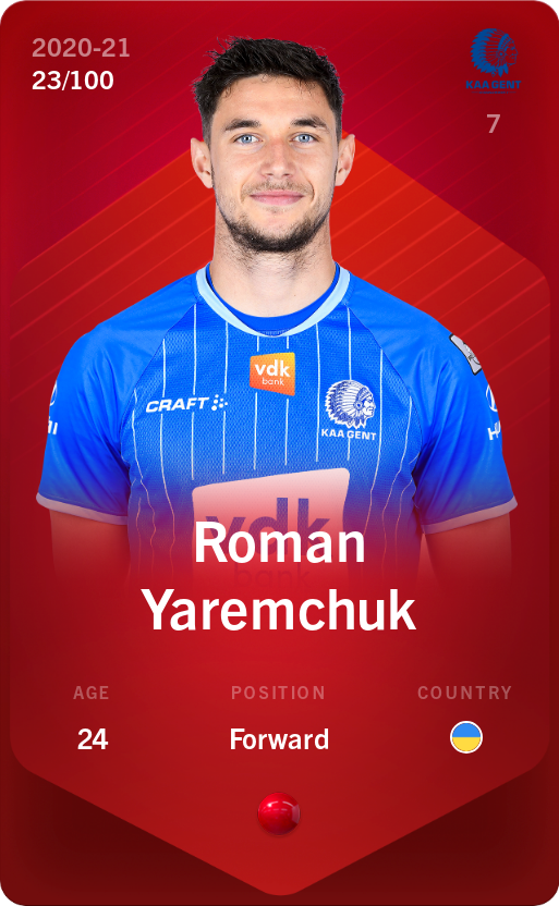 Sorare - Sorare Official - Roman Yaremchuk 2020-21 • Rare 23/100 - NFT # 69387003755581895440606097169226874046220773697306534388445908954024221699259