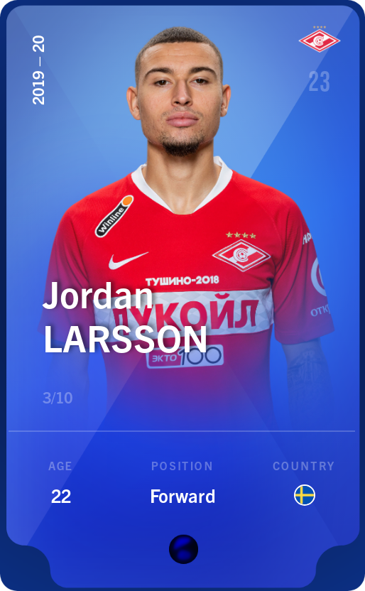 Sorare - Sorare Official - Jordan Larsson 2019-20 • Super Rare 3/10 - NFT # 104450933700238881136958551962384695121398412756999939085013033210083921701648