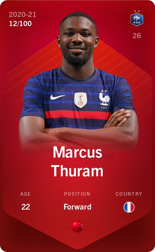 Sorare - Sorare Official - Marcus Thuram 2020-21 • Rare 12/100 - NFT # 17472781888442689409975027570844421748994649945391157612624590511752613328206