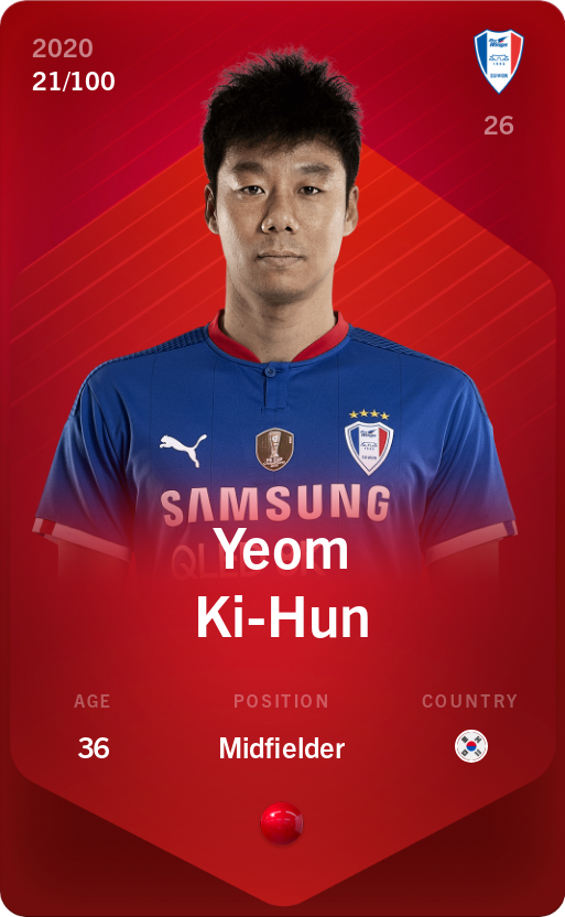 Sorare - Sorare Official - Yeom Ki-Hun 2020-21 • Rare 21/100 - NFT # 17679213097395207466266018011028623874716041023395785913117470414591650828374