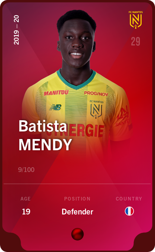 Sorare - Sorare Official - Batista Mendy 2019-20 • Rare 9/100 - NFT # 98004246888216951337730733187867387562013332438297202129615249957808695946319