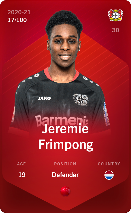 Sorare - Sorare Official - Jeremie Frimpong 2020-21 • Rare 17/100 - NFT # 68803677447701925072187303708902382909546055874157161243137310481251210092713