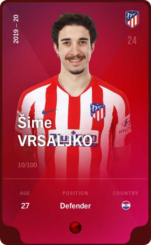 Sorare - Sorare Official - Šime Vrsaljko 2019-20 • Rare 10/100 - NFT # 10873149028438001659492825707026339313652629787620931257689806610779844707560