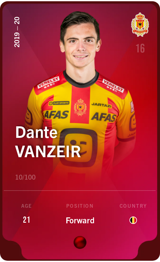Sorare - Sorare Official - Dante Vanzeir 2019-20 • Rare 10/100 - NFT # 114905925328481346448654244924101655264401512601788505090304074101682119858846