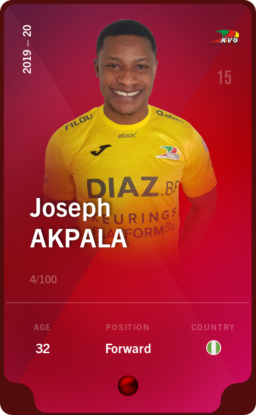 Sorare - Sorare Official - Joseph Akpala 2019-20 • Rare 4/100 - NFT # 99529241393136499586920431298373260843105404284929273071828935803695649285522