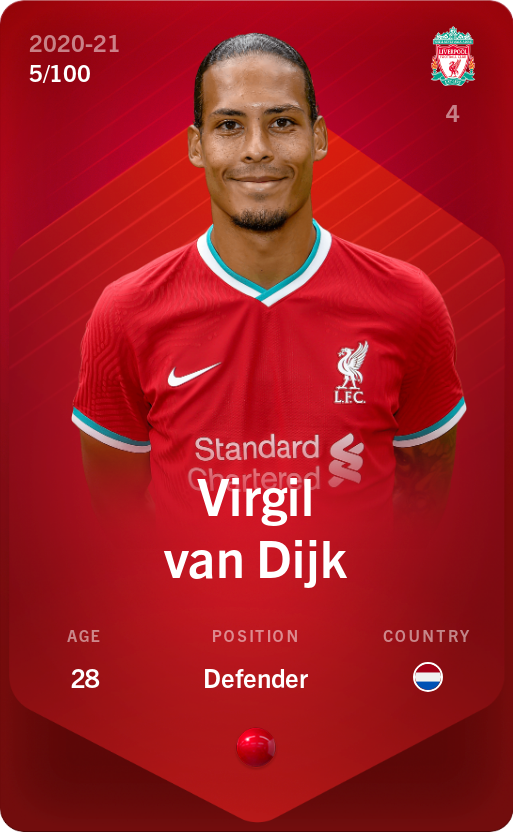 Sorare - Sorare Official - Virgil van Dijk 2020-21 • Rare 5/100 - NFT # 8818862070587789846190610392475706077594847341701367506895746934079430536519