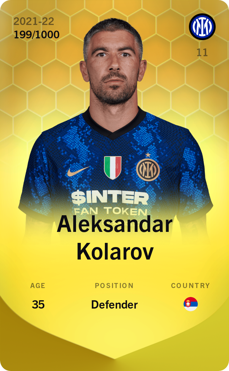 Sorare - Sorare Official - Aleksandar Kolarov 2021-22 • Limited 199/1000 - NFT # 105136375033121495023511835754484234804709358337097976540828578217532893048227