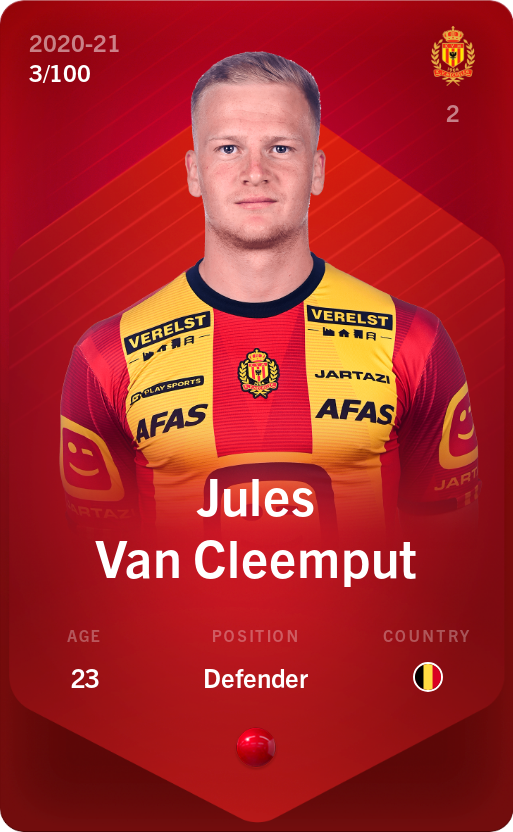 Sorare - Sorare Official - Jules Van Cleemput 2020-21 • Rare 3/100 - NFT # 107976633554873670948935076044881133450620617504361795868805386125440229827138